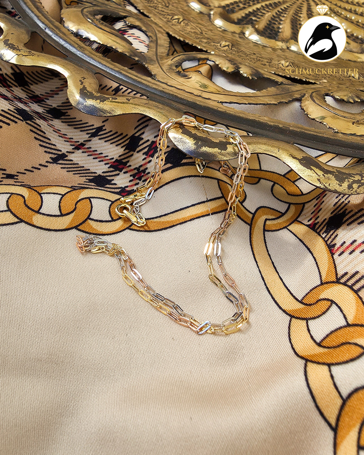 Tricolor-Gliederkette aus 925 Silber – elegante Goldoptik, 45 cm