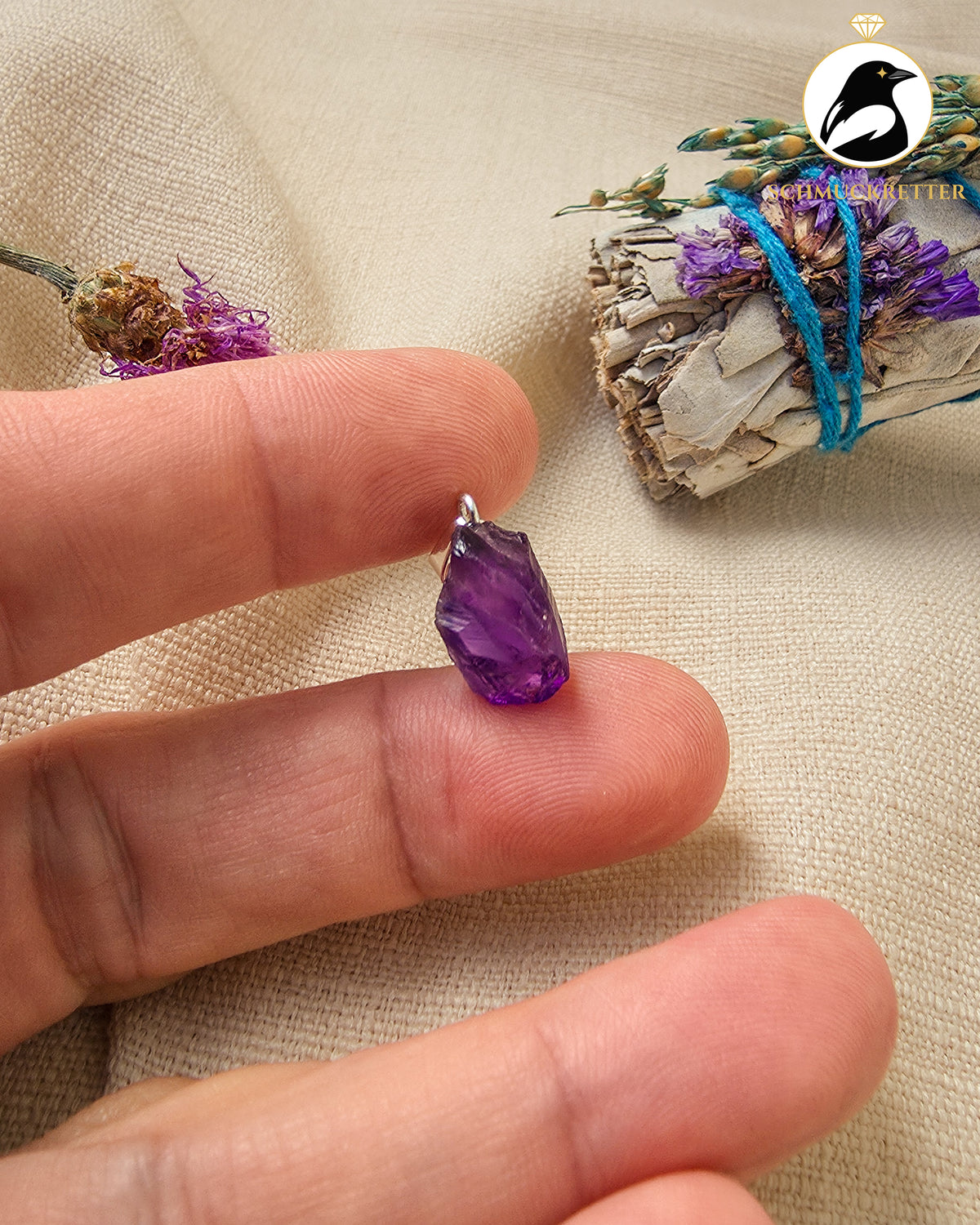 Roher Amethyst-Anhänger aus 925 Silber