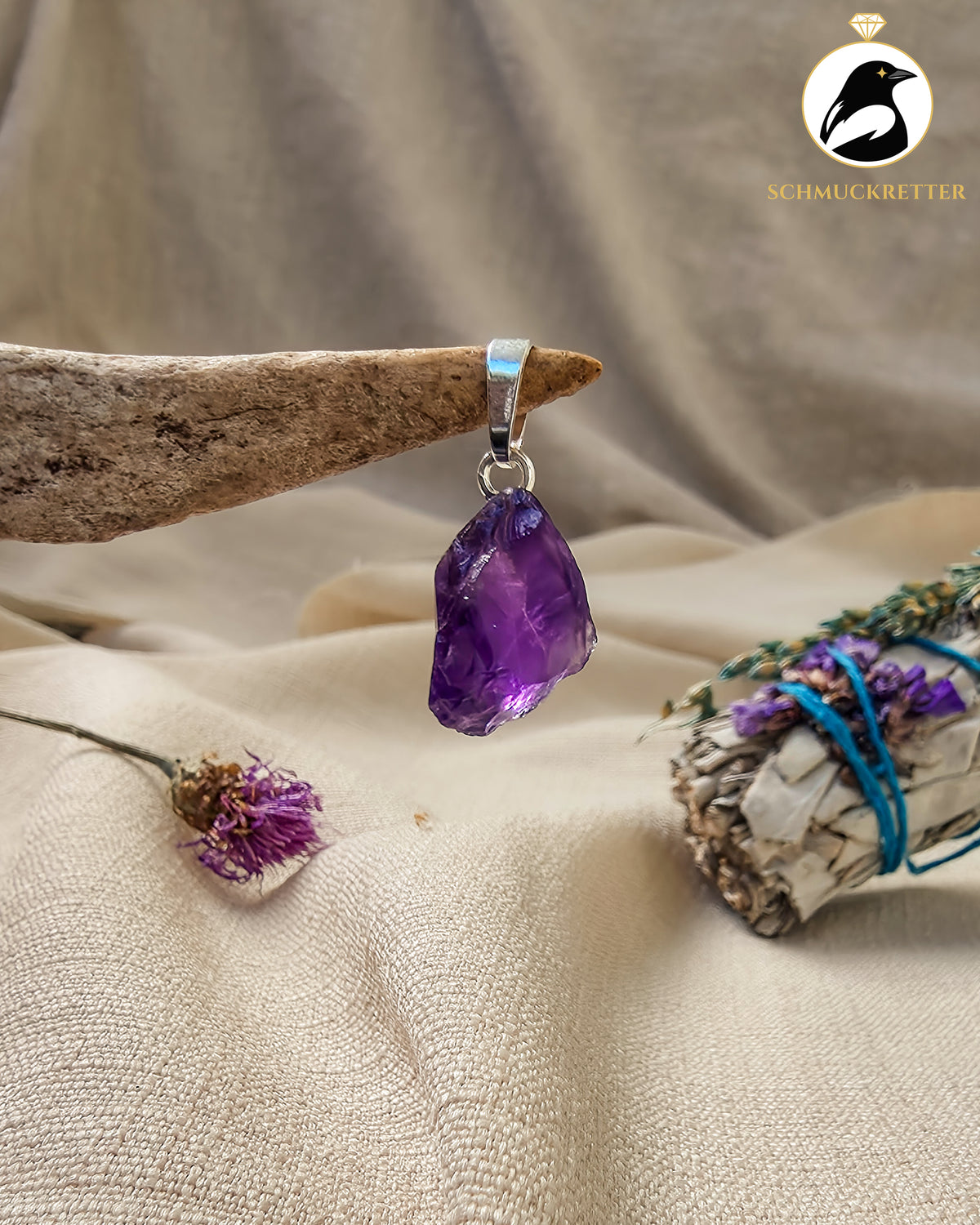 Roher Amethyst-Anhänger aus 925 Silber