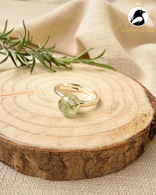 925 Silber Ring mit Prehnit-Cabochon, verstellbar