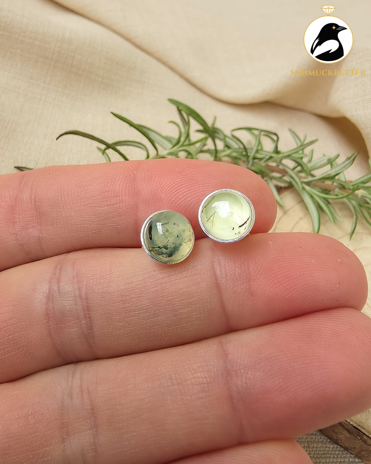 Runde 925 Silber Ohrstecker mit Prehnit