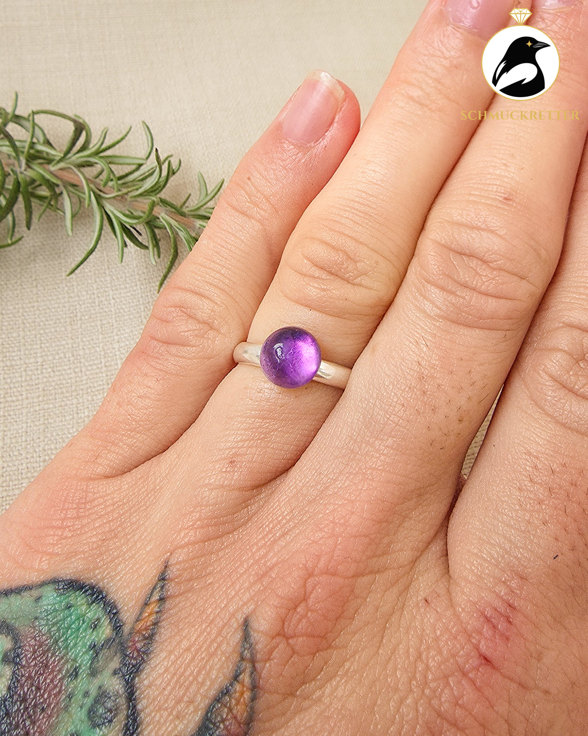 925 Silber Ring mit Amethyst-Cabochon, verstellbar