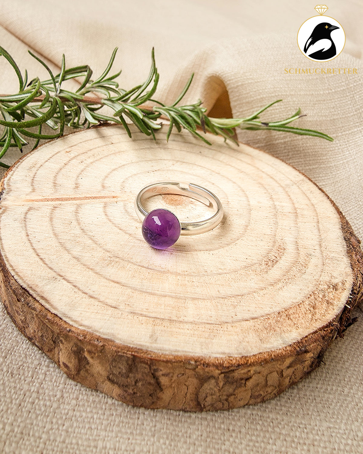 925 Silber Ring mit Amethyst-Cabochon, verstellbar