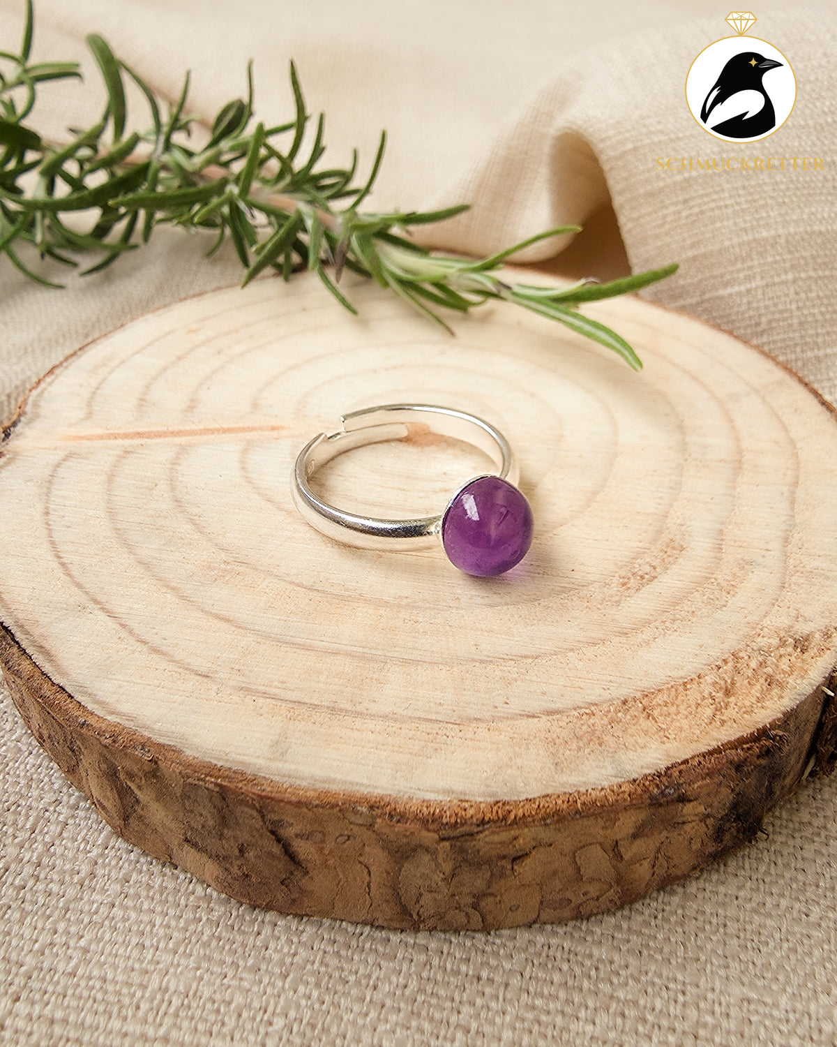 925 Silber Ring mit Amethyst-Cabochon, verstellbar