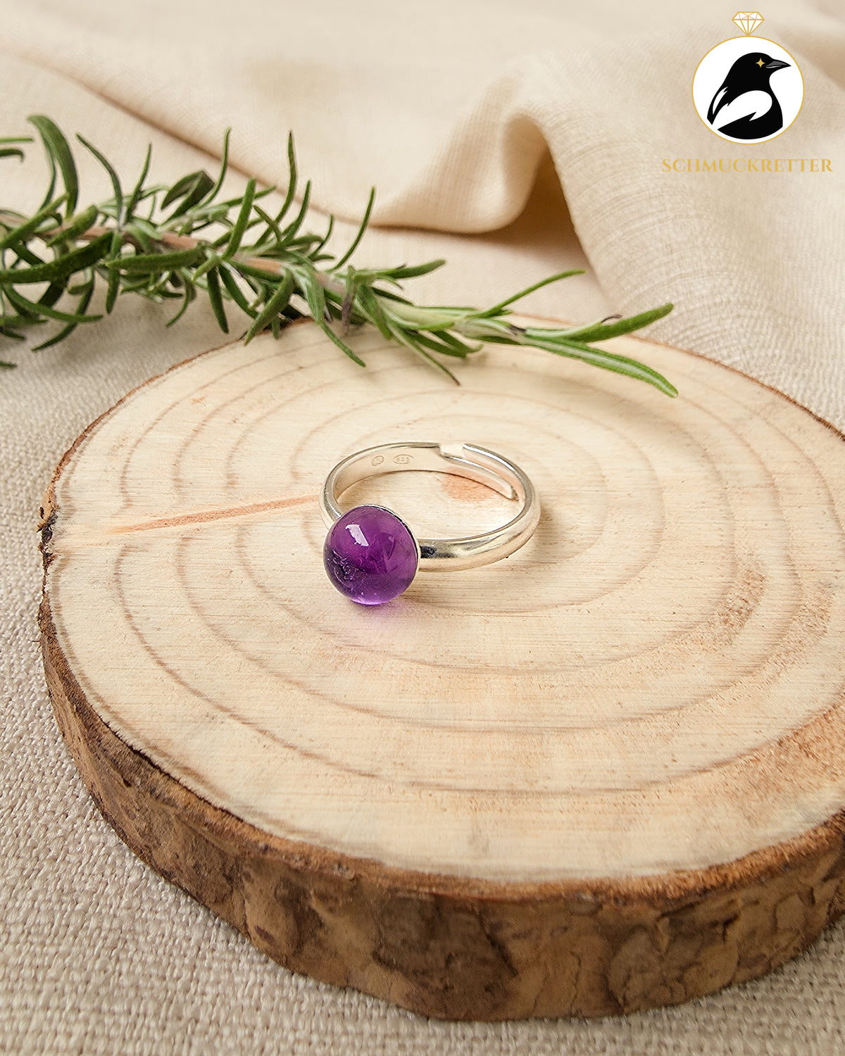 925 Silber Ring mit Amethyst-Cabochon, verstellbar