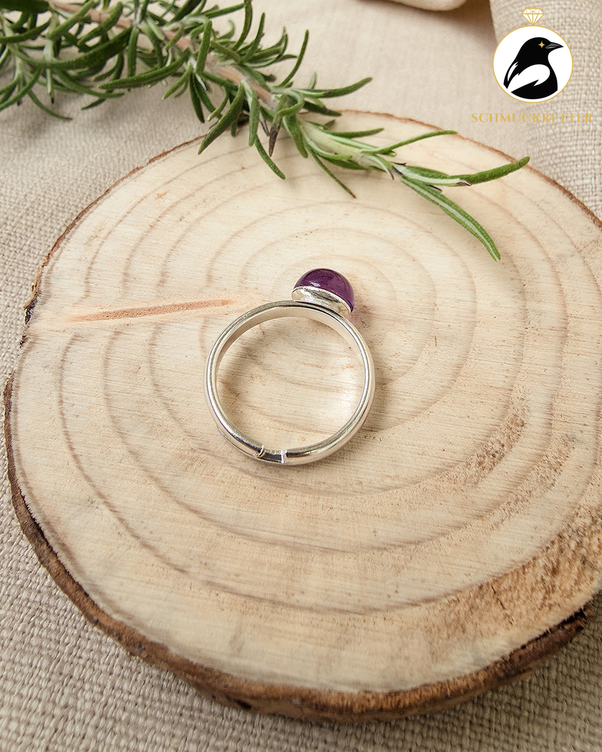 925 Silber Ring mit Amethyst-Cabochon, verstellbar