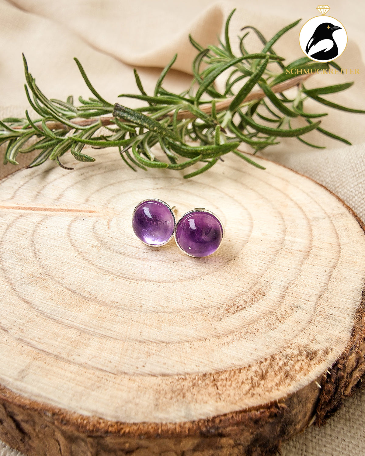 Runde 925 Silber Ohrstecker mit Amethyst
