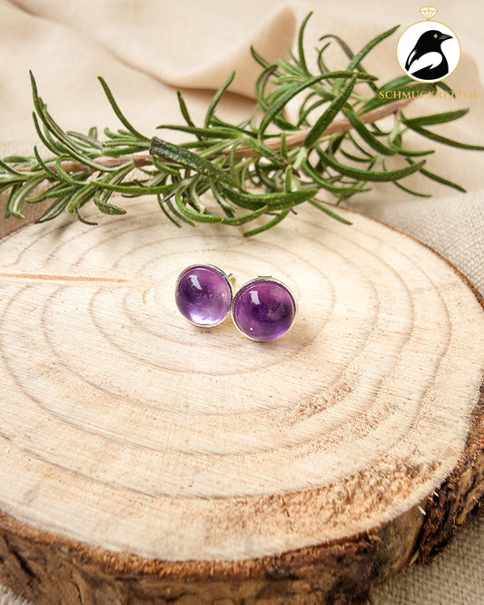 Runde 925 Silber Ohrstecker mit Amethyst