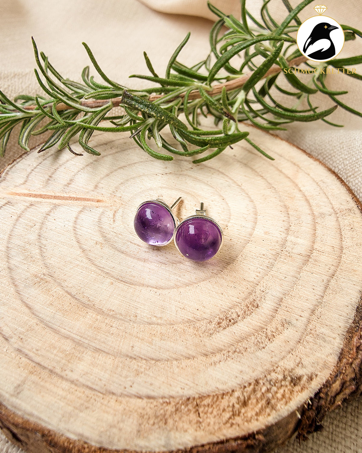 Runde 925 Silber Ohrstecker mit Amethyst