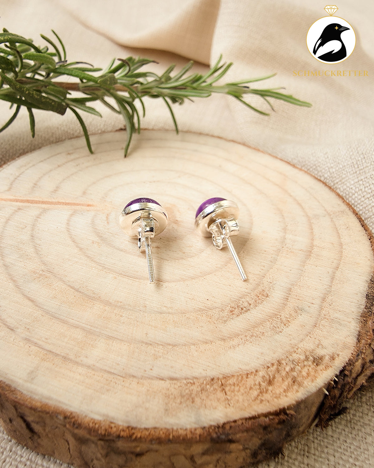 Runde 925 Silber Ohrstecker mit Amethyst