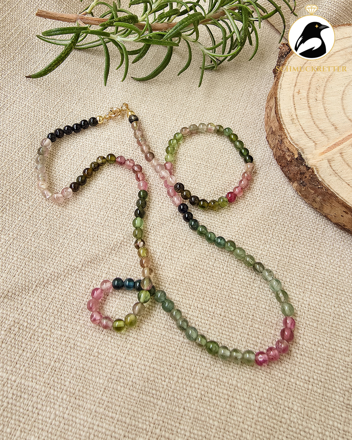 Multicolor Turmalin Kette mit 333 Gold Verschluss, SALE
