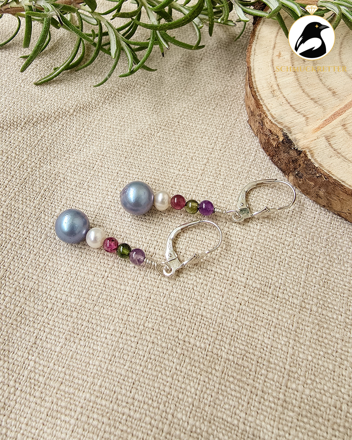 Ohrringe 'Silberdämmerung' aus 925 Silber - mit Perlen, Turmalin, Amethyst, SALE