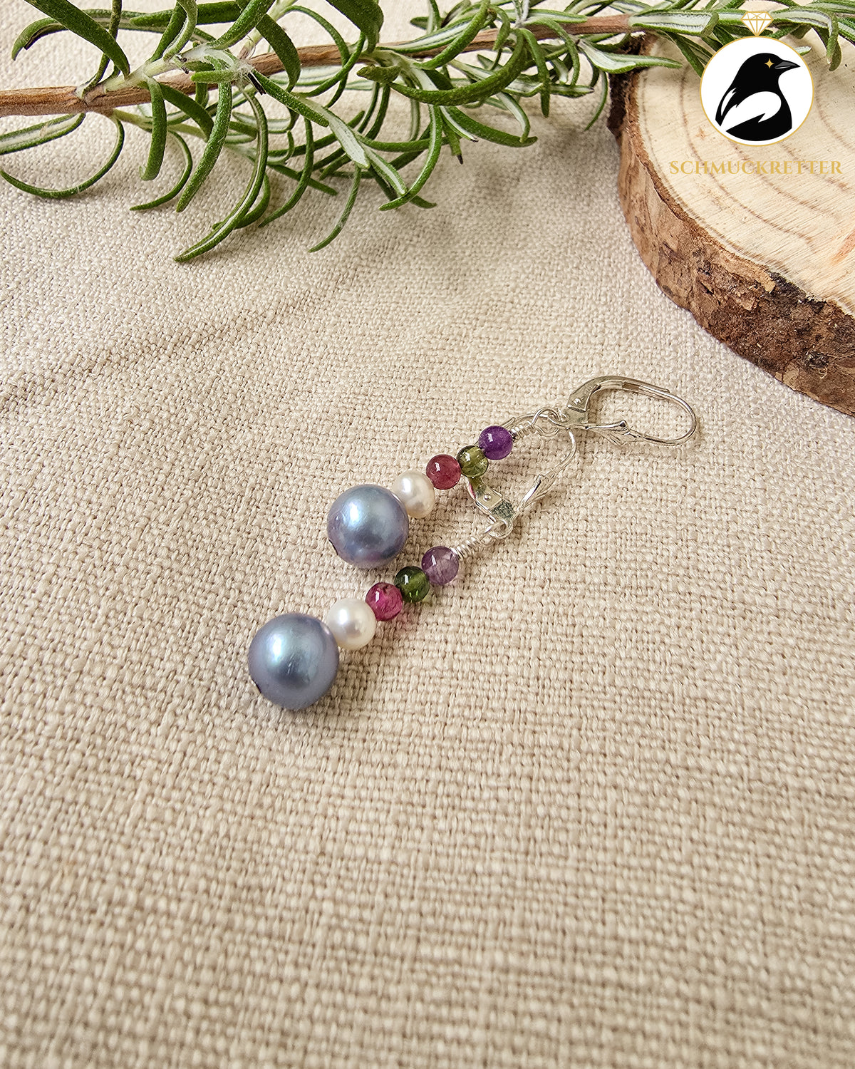 Ohrringe 'Silberdämmerung' aus 925 Silber - mit Perlen, Turmalin, Amethyst, SALE