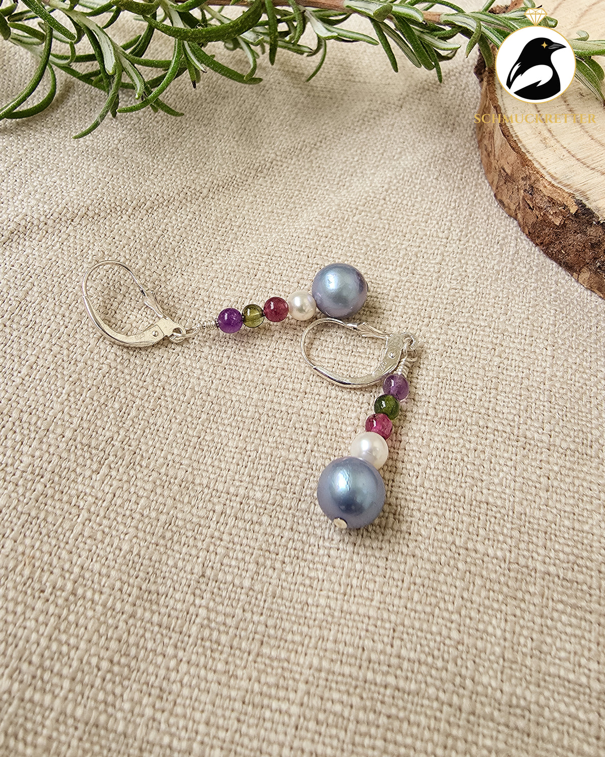 Ohrringe 'Silberdämmerung' aus 925 Silber - mit Perlen, Turmalin, Amethyst, SALE
