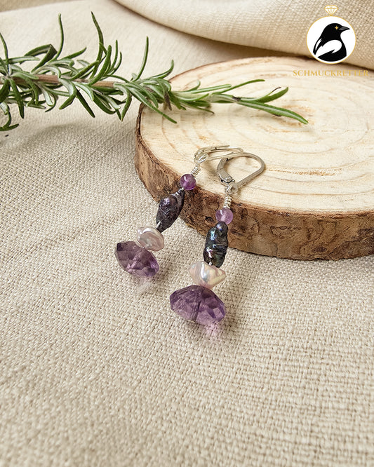 Ohrringe 'Lavender Moonlight' aus 925 Silber - mit Perlen & Amethyst, SALE