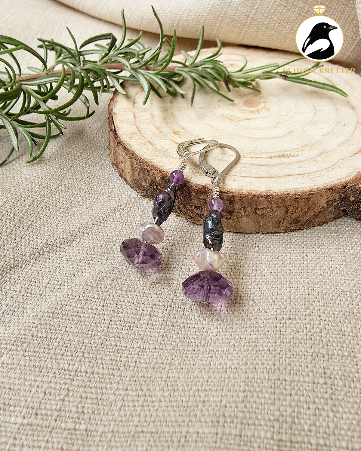 Ohrringe 'Lavender Moonlight' aus 925 Silber - mit Perlen & Amethyst, SALE