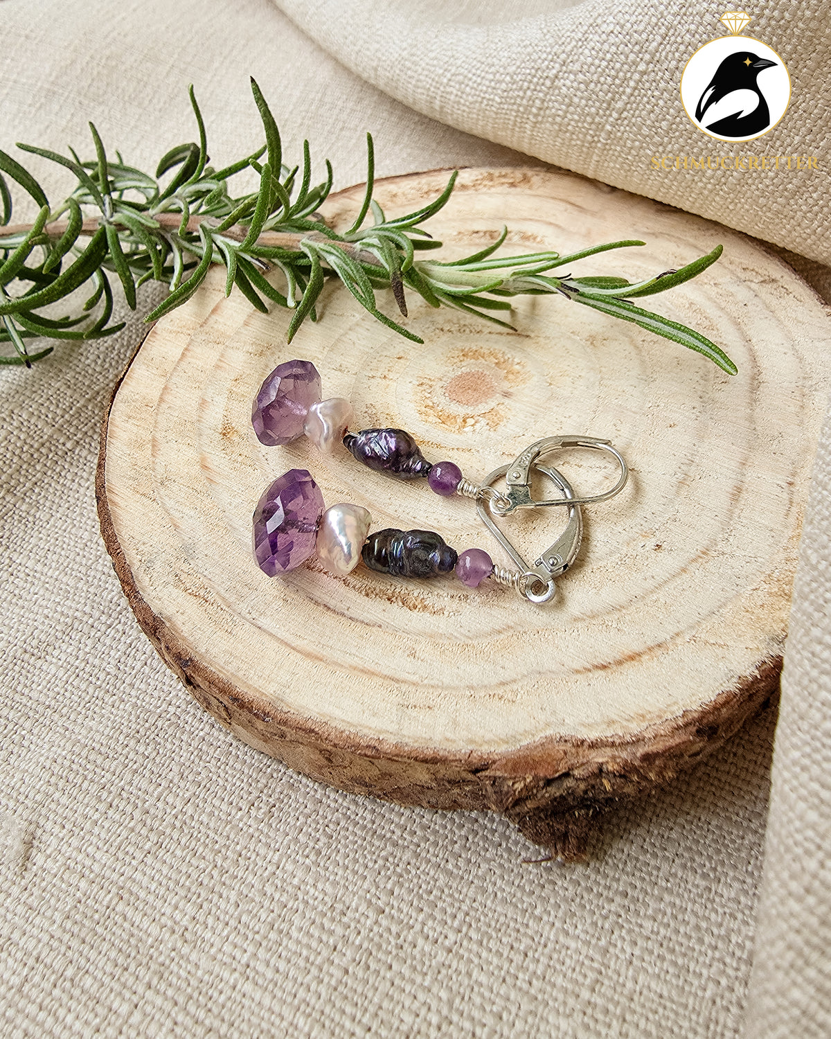 Ohrringe 'Lavender Moonlight' aus 925 Silber - mit Perlen & Amethyst, SALE