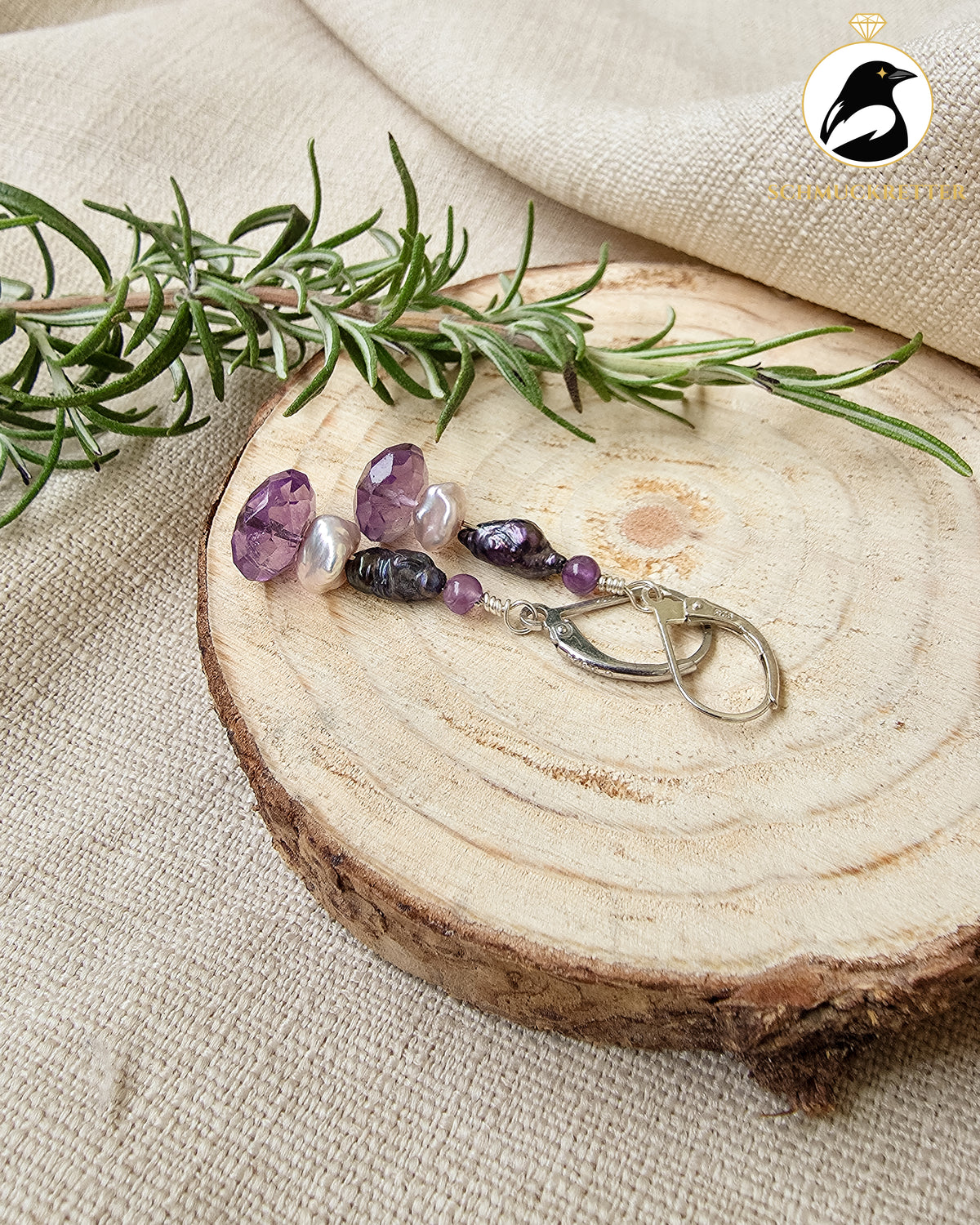 Ohrringe 'Lavender Moonlight' aus 925 Silber - mit Perlen & Amethyst, SALE