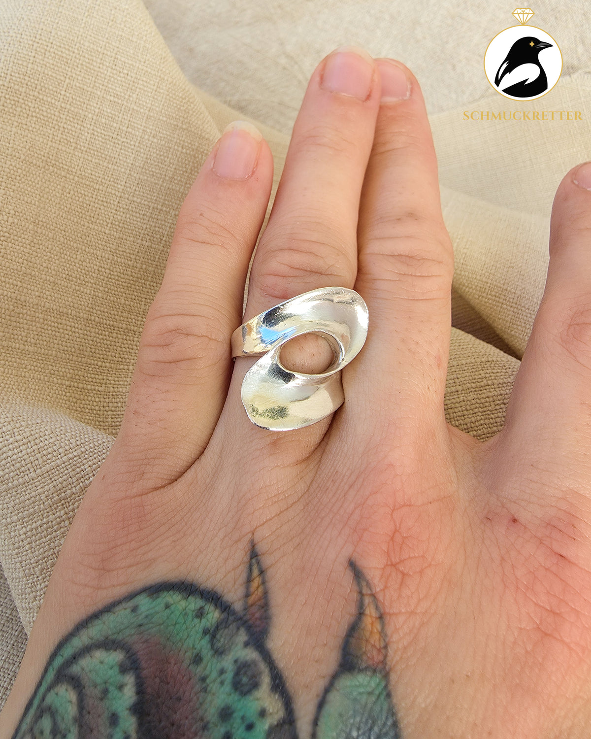 Statement-Ring im abstrakten Wellen-Design – 925 Silber, Gr. 54