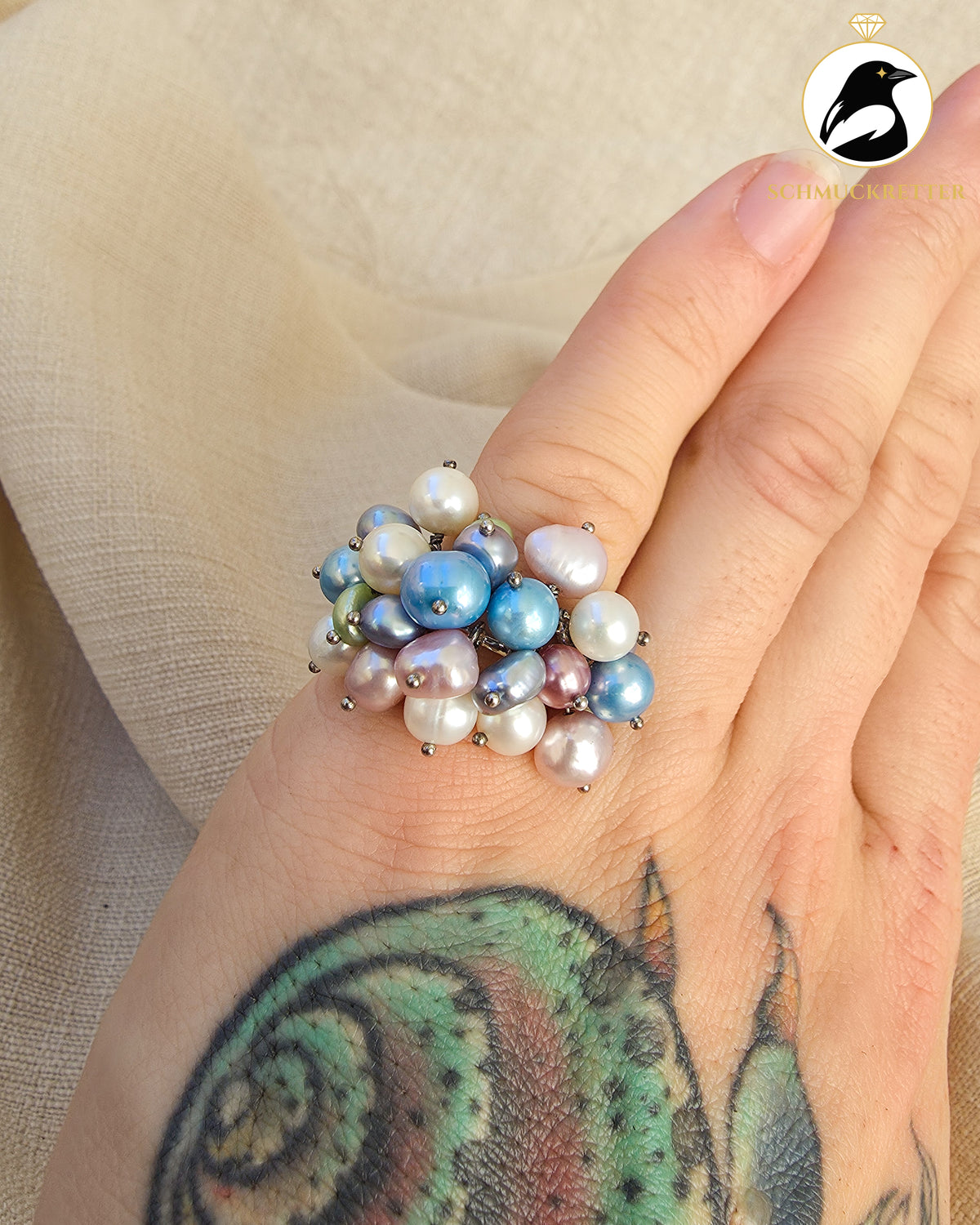 Cluster-Ring mit bunten Süßwasserperlen – 925 Silber, Gr. 51