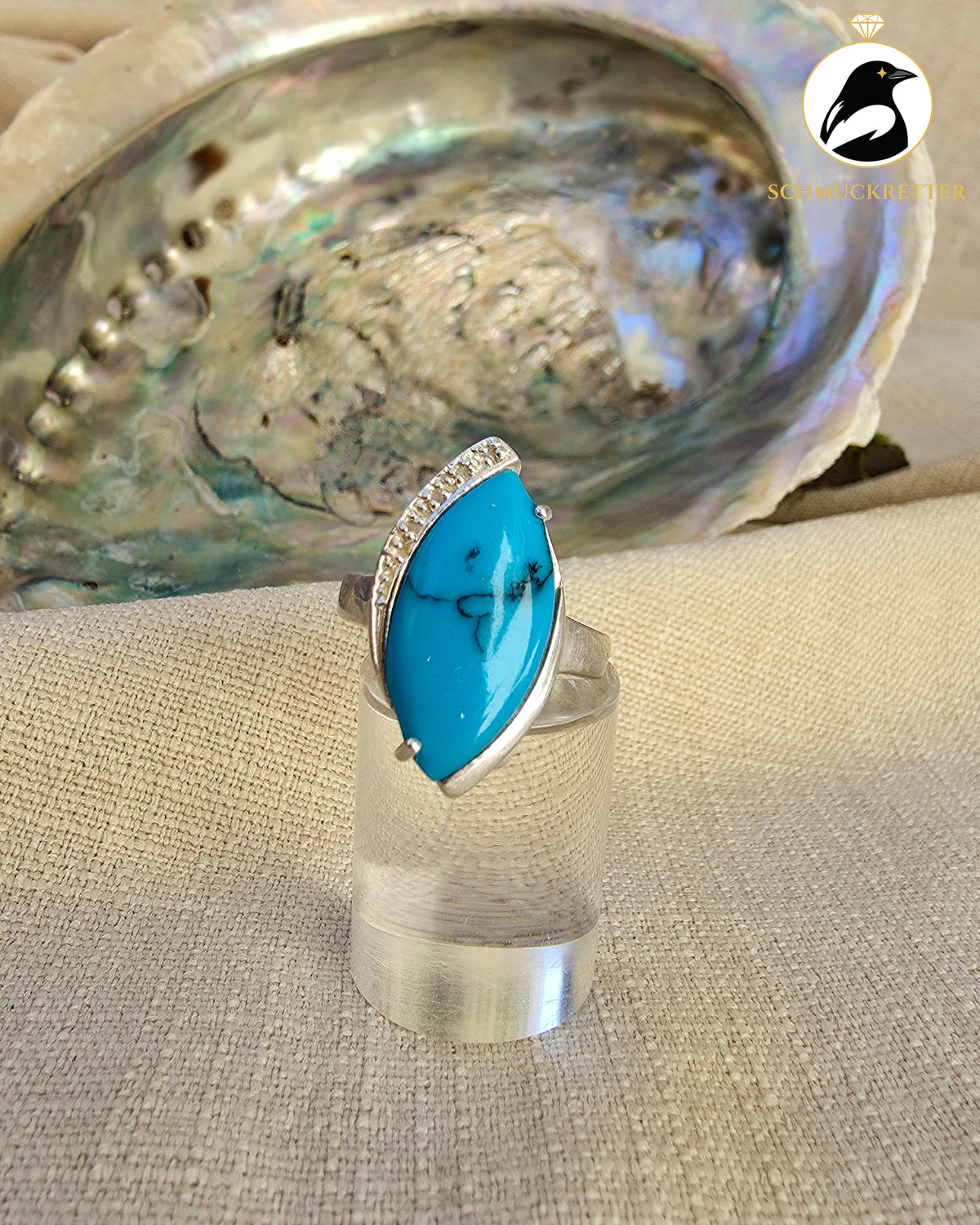 Ring mit Türkis und Diamant – 925 Silber, Gr. 54