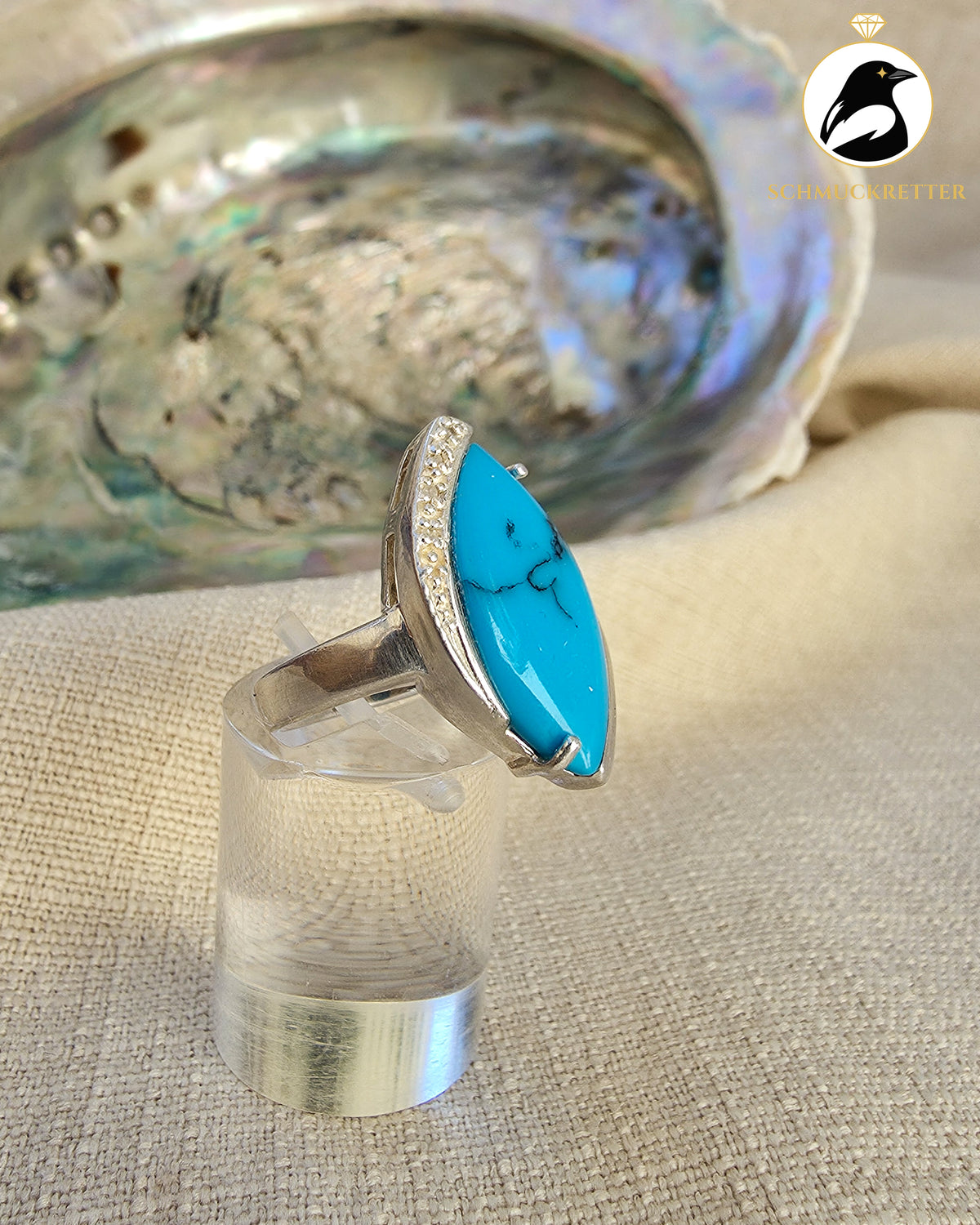 Ring mit Türkis und Diamant – 925 Silber, Gr. 54
