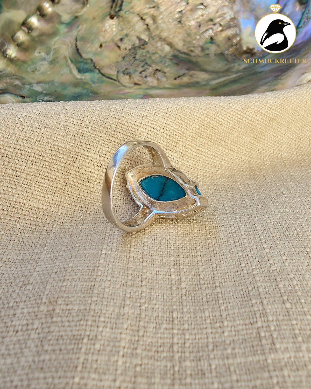 Ring mit Türkis und Diamant – 925 Silber, Gr. 54