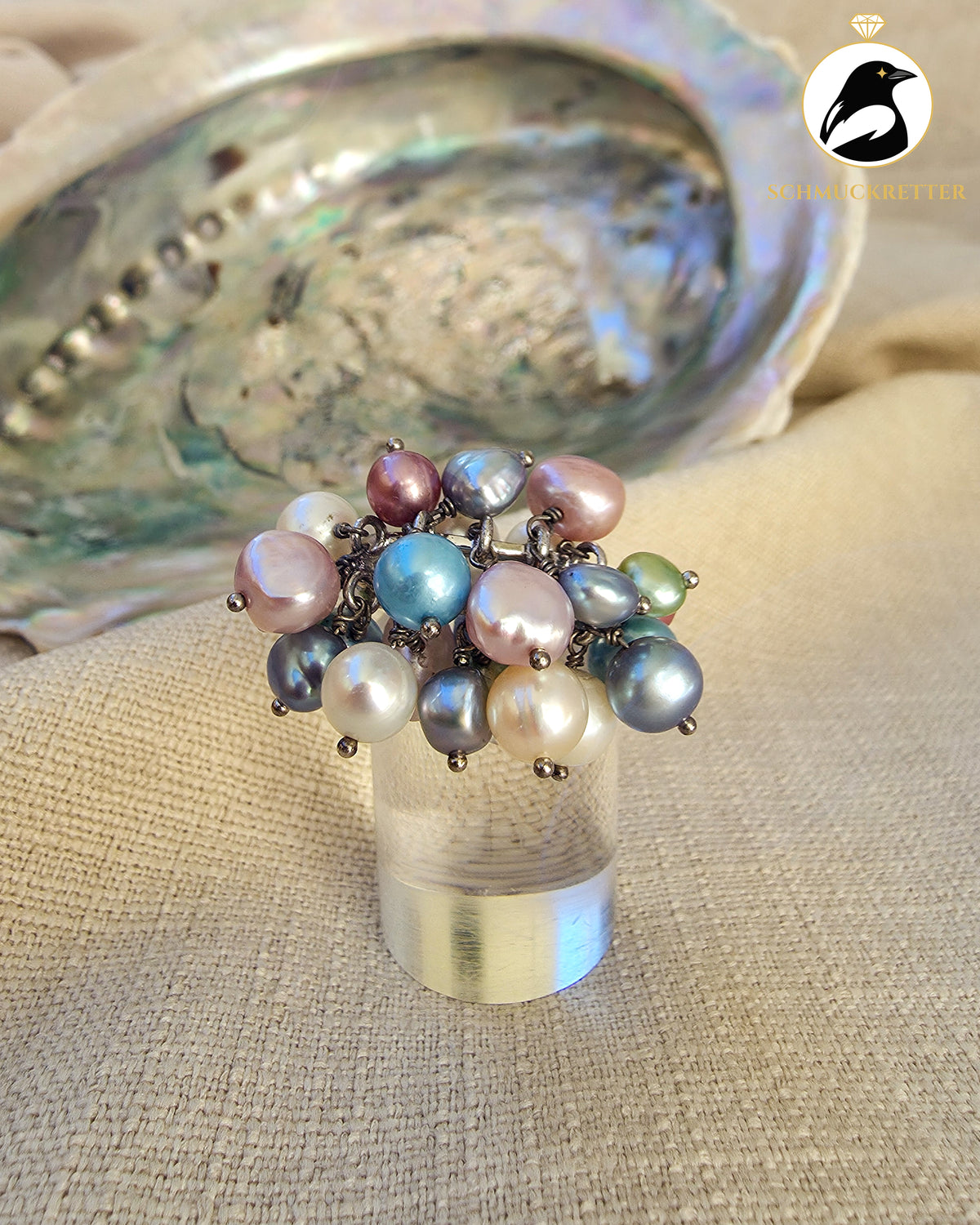 Cluster-Ring mit bunten Süßwasserperlen – 925 Silber, Gr. 51