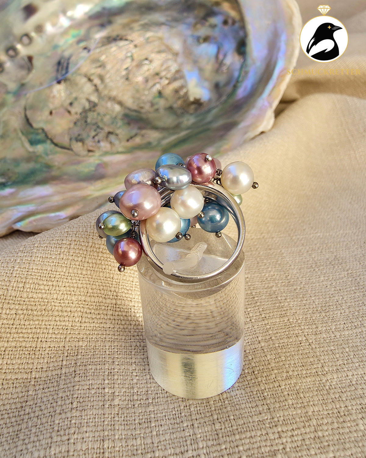 Cluster-Ring mit bunten Süßwasserperlen – 925 Silber, Gr. 51