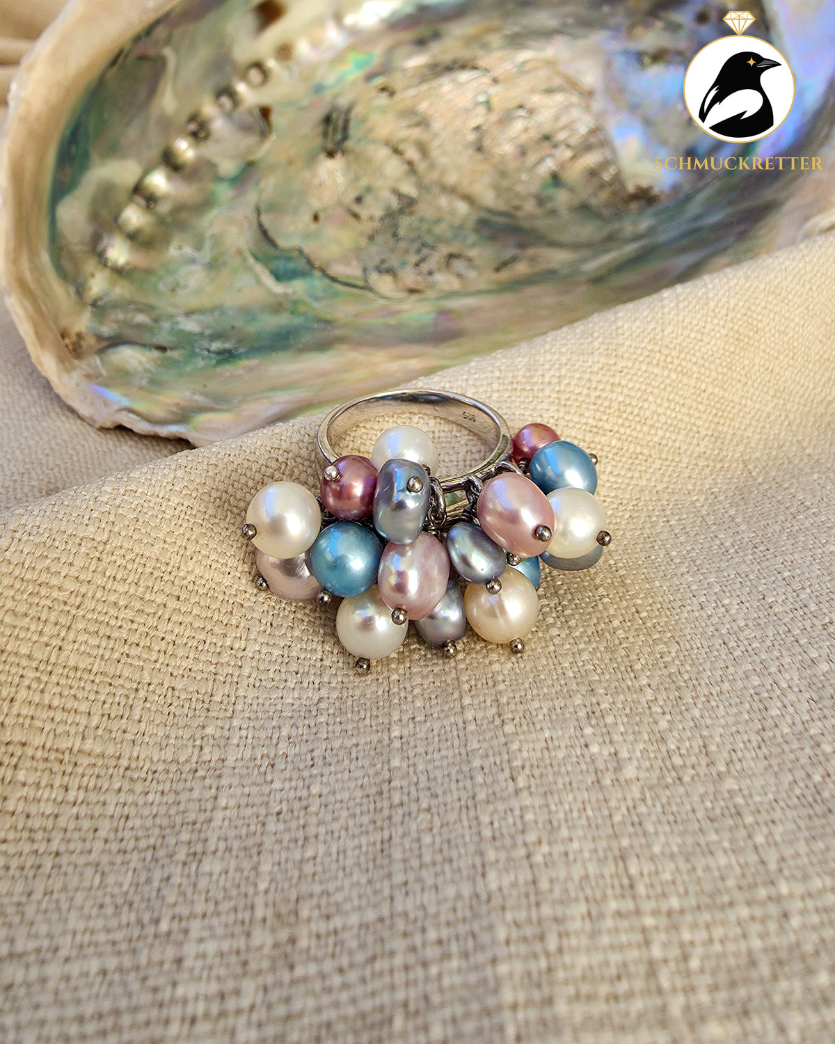 Cluster-Ring mit bunten Süßwasserperlen – 925 Silber, Gr. 51