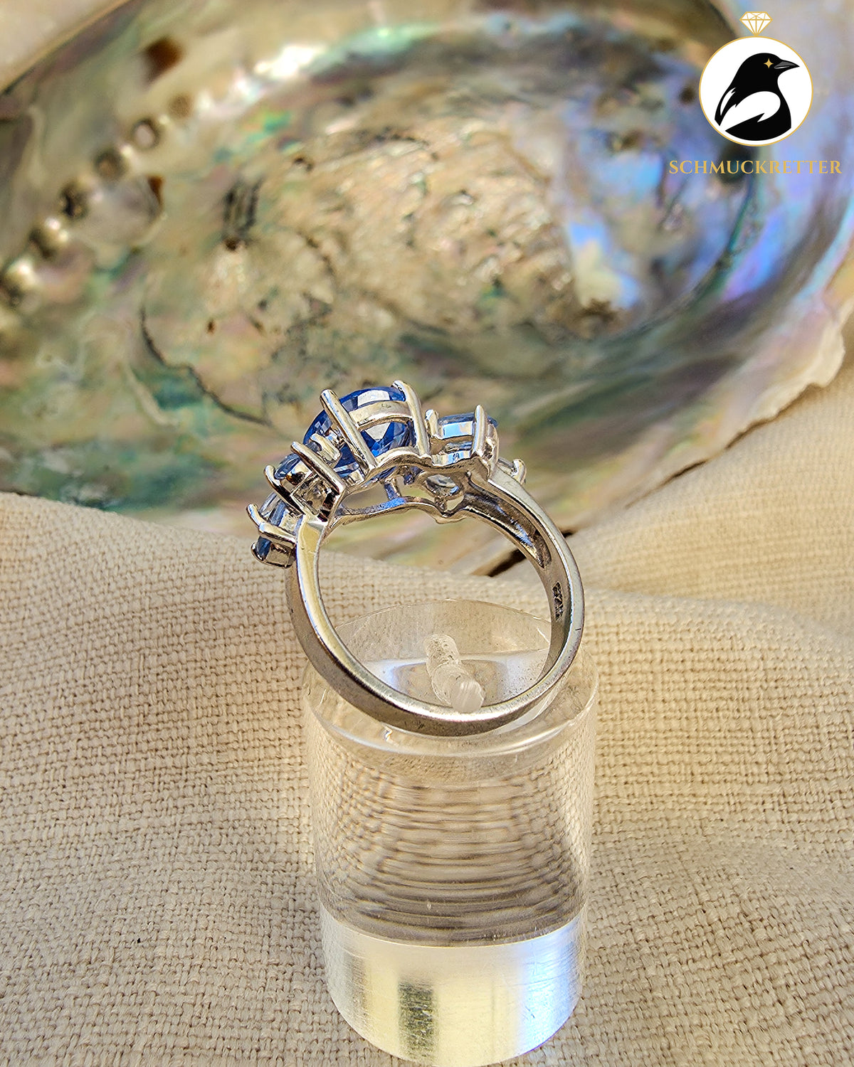 Diamonique Ring mit topasblauen Zirkonia – 925 Silber, Gr. 54