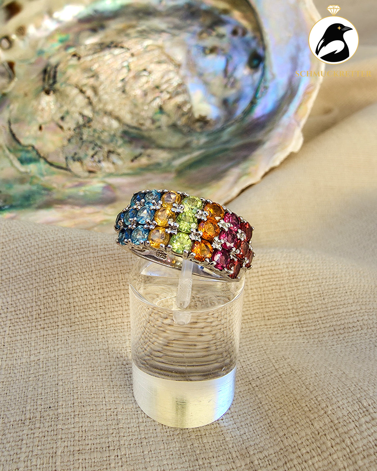 Regenbogen-Ring mit Multi-Edelsteinen – 925 Silber, Gr. 50