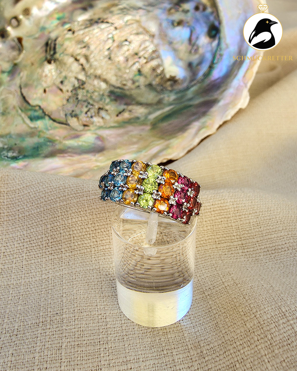 Regenbogen-Ring mit Multi-Edelsteinen – 925 Silber, Gr. 50