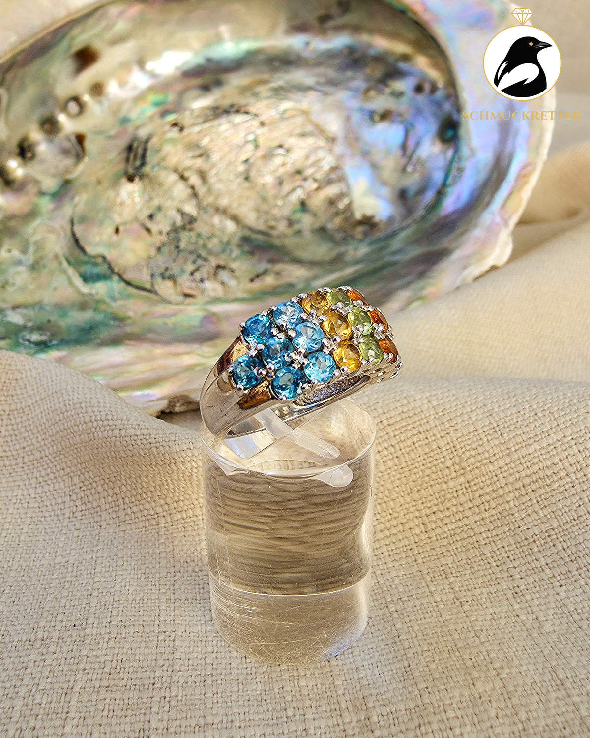 Regenbogen-Ring mit Multi-Edelsteinen – 925 Silber, Gr. 50