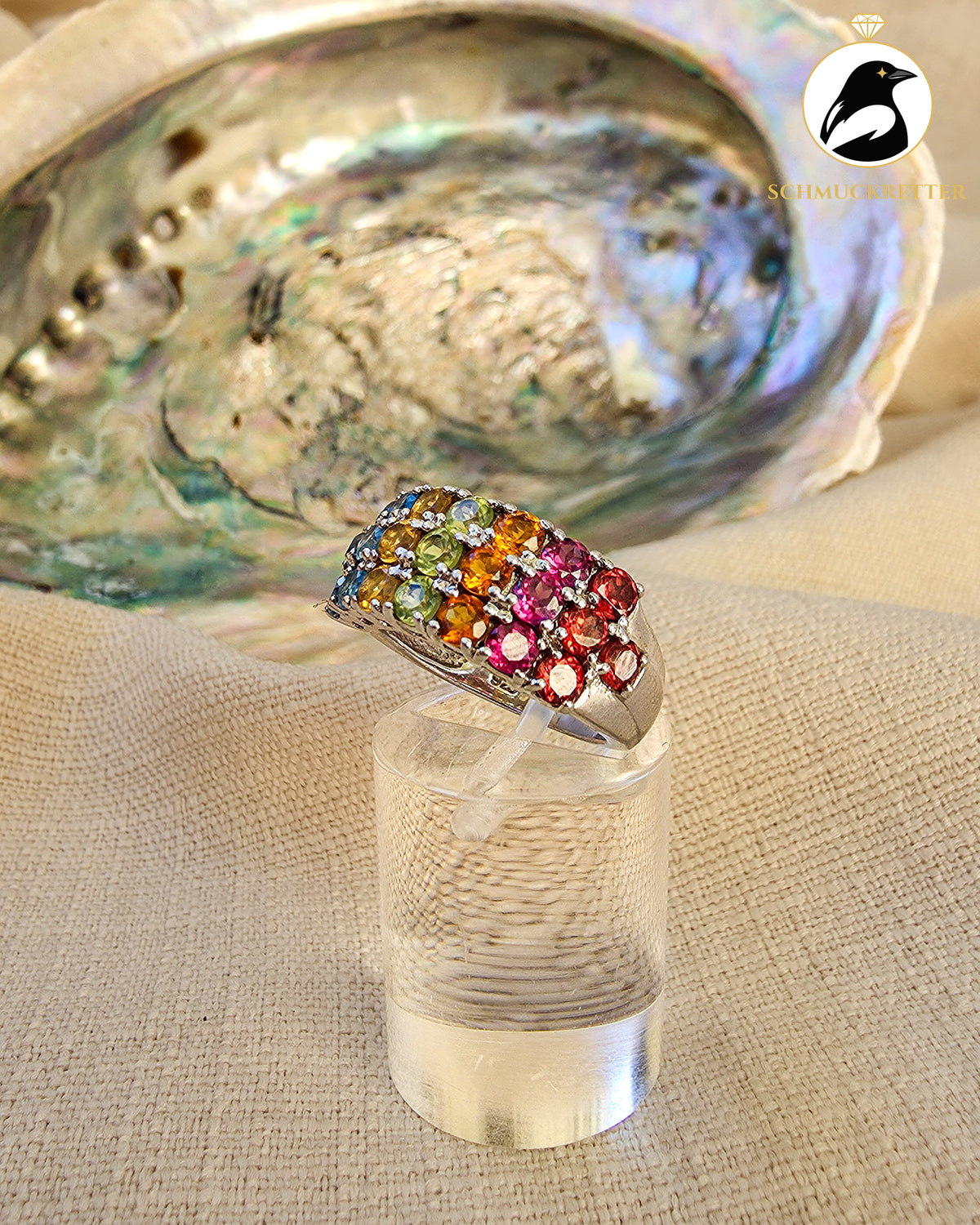 Regenbogen-Ring mit Multi-Edelsteinen – 925 Silber, Gr. 50
