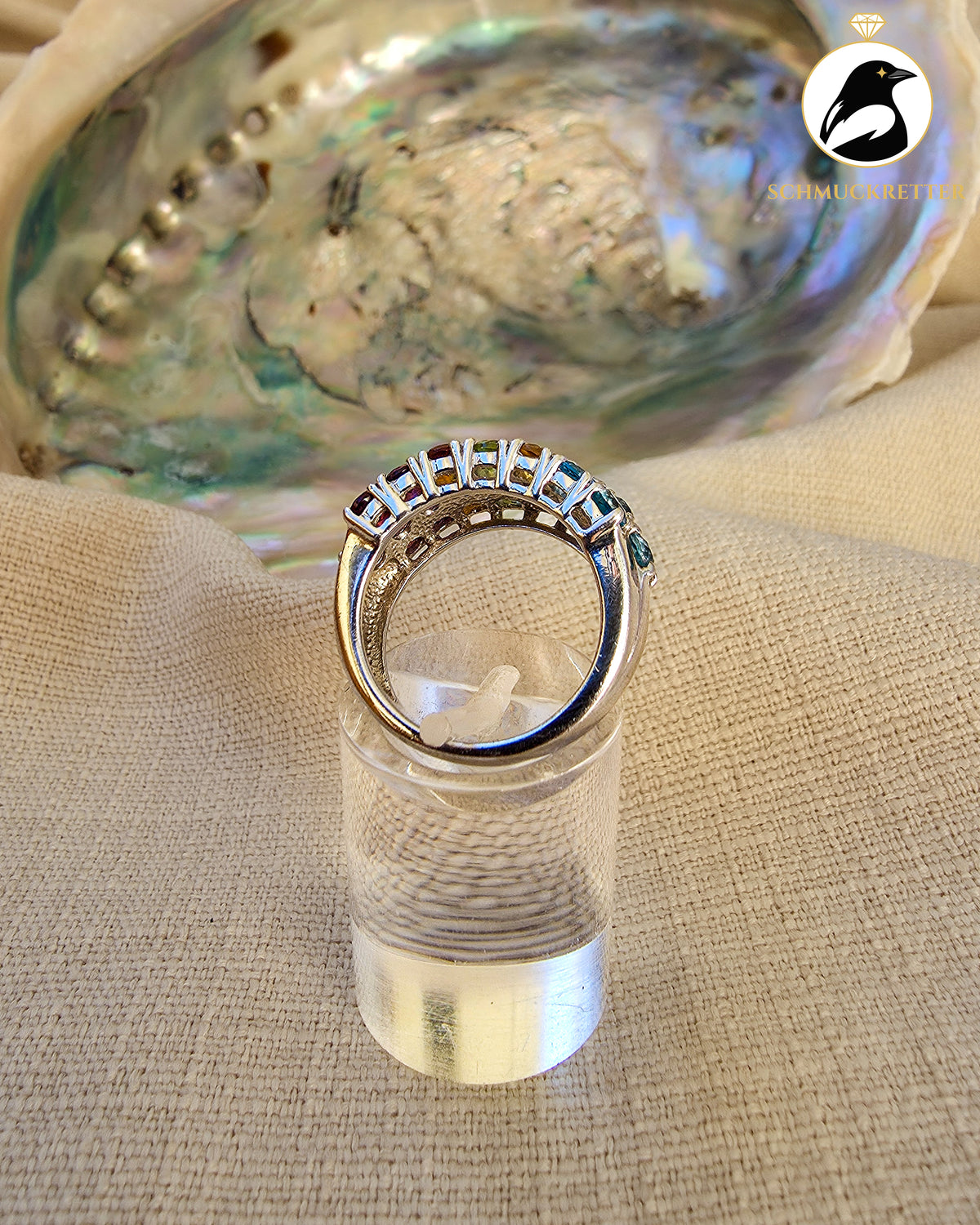 Regenbogen-Ring mit Multi-Edelsteinen – 925 Silber, Gr. 50