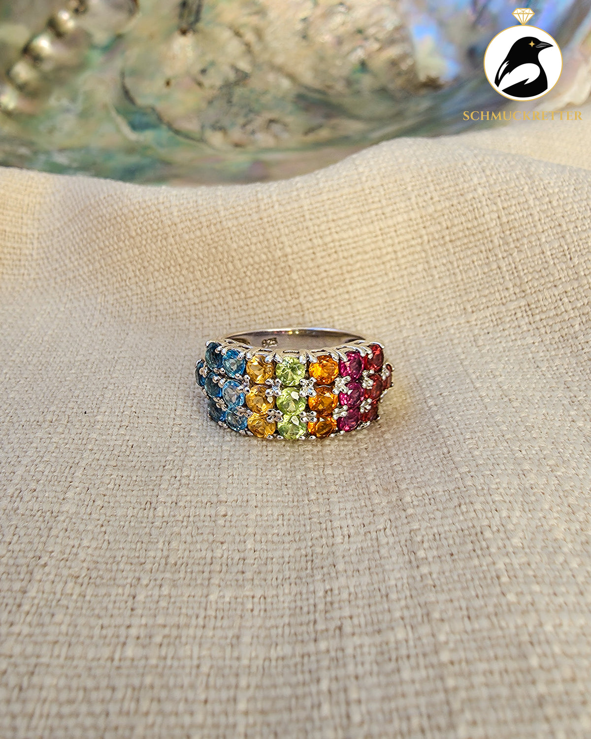 Regenbogen-Ring mit Multi-Edelsteinen – 925 Silber, Gr. 50