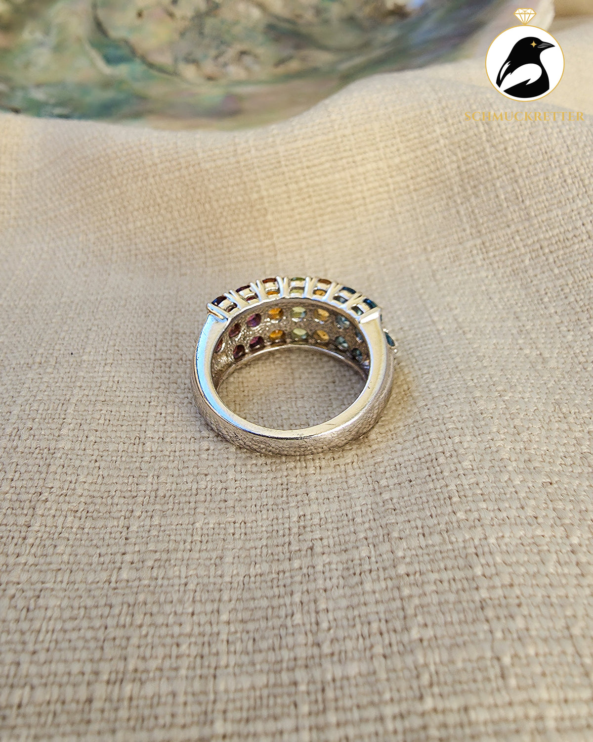 Regenbogen-Ring mit Multi-Edelsteinen – 925 Silber, Gr. 50