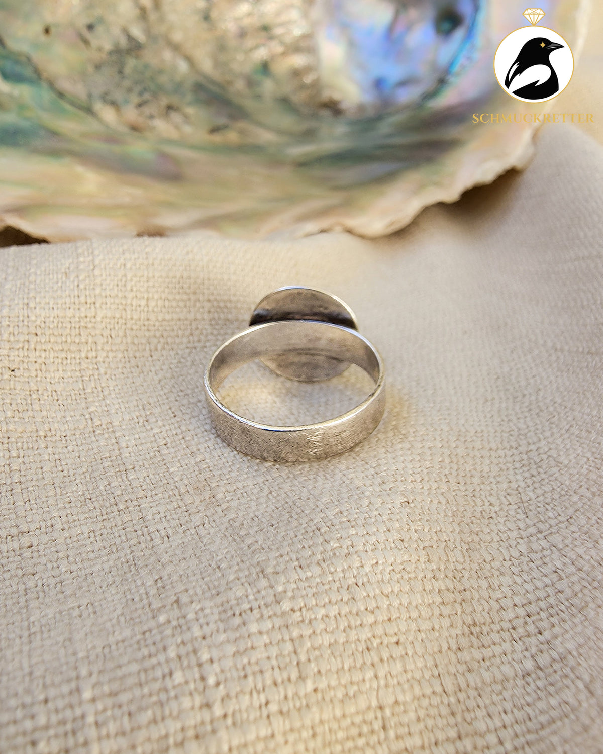 Ring mit blauem Katzenauge (Glas) – echtes Silber, Gr. 54