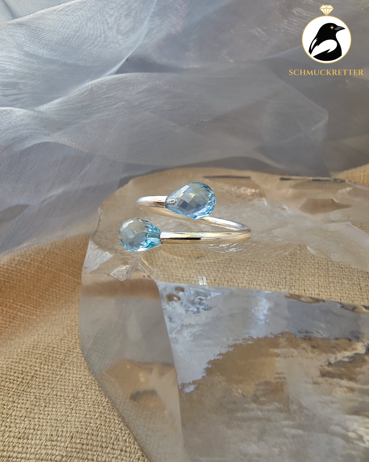 Double Trouble BLUE | Facettierter Blautopas Ring aus 925er Silber