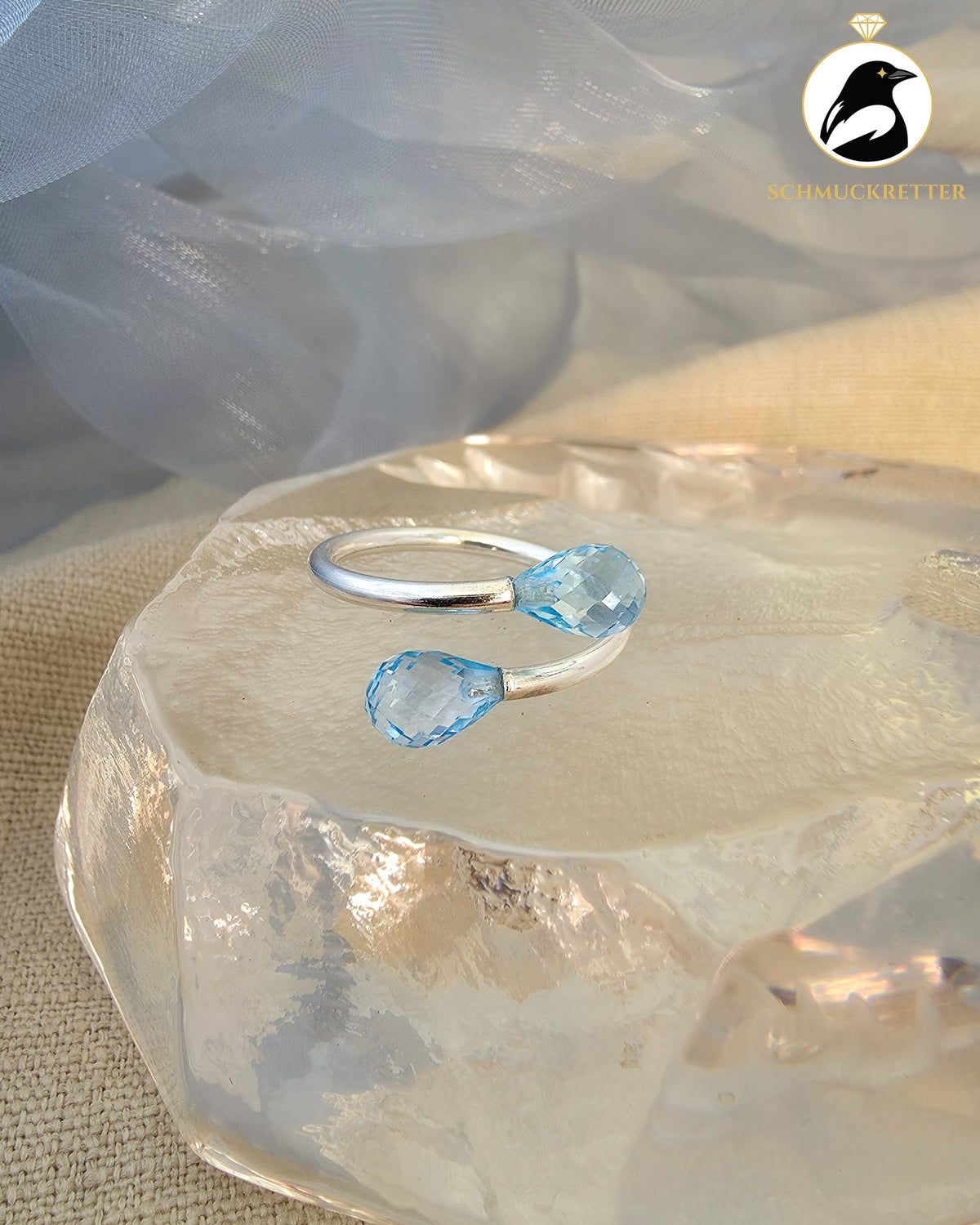 Double Trouble BLUE | Facettierter Blautopas Ring aus 925er Silber