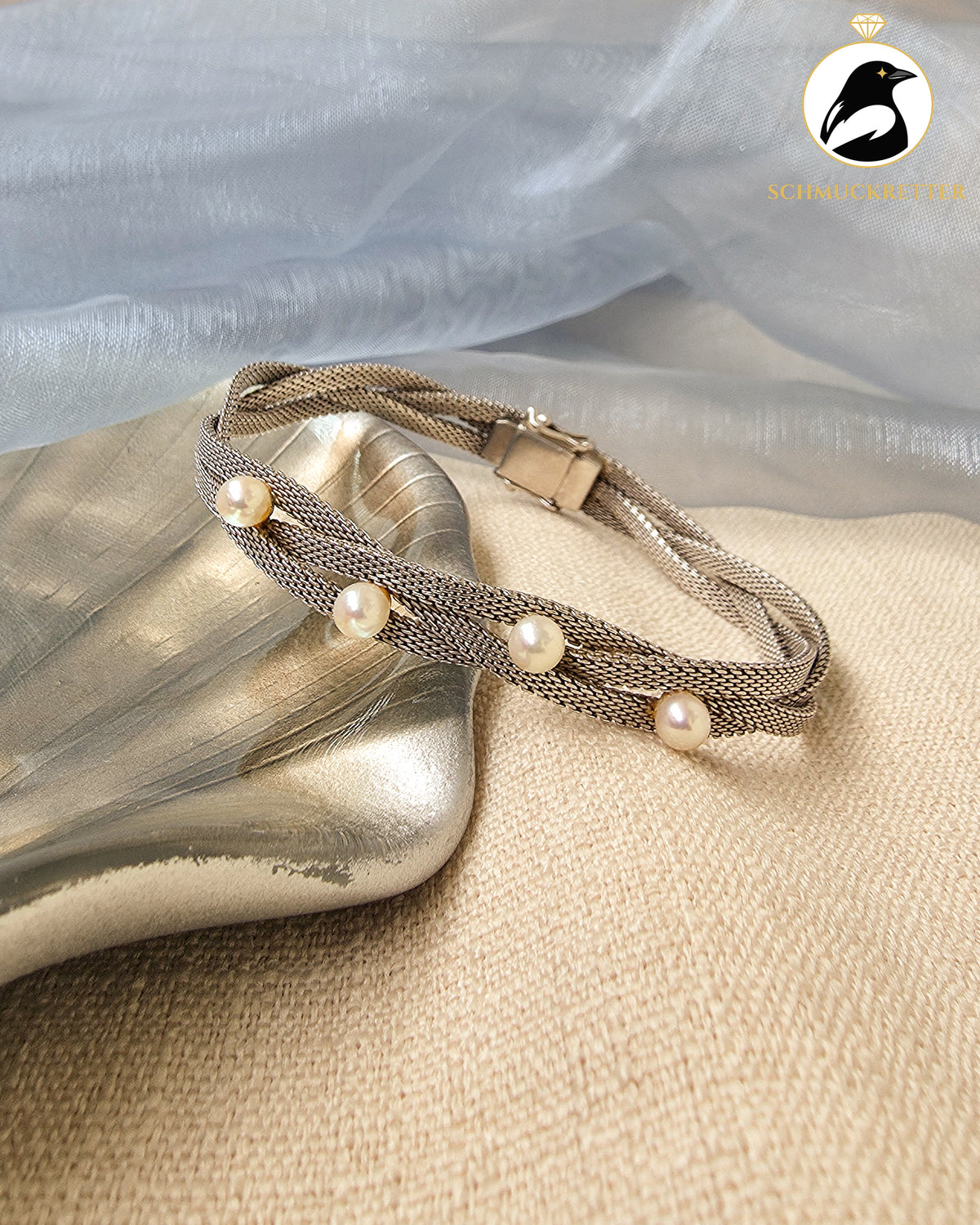 Vintage Akoya-Perlenarmband von Léon Picquot – 835 Silber, Belgien