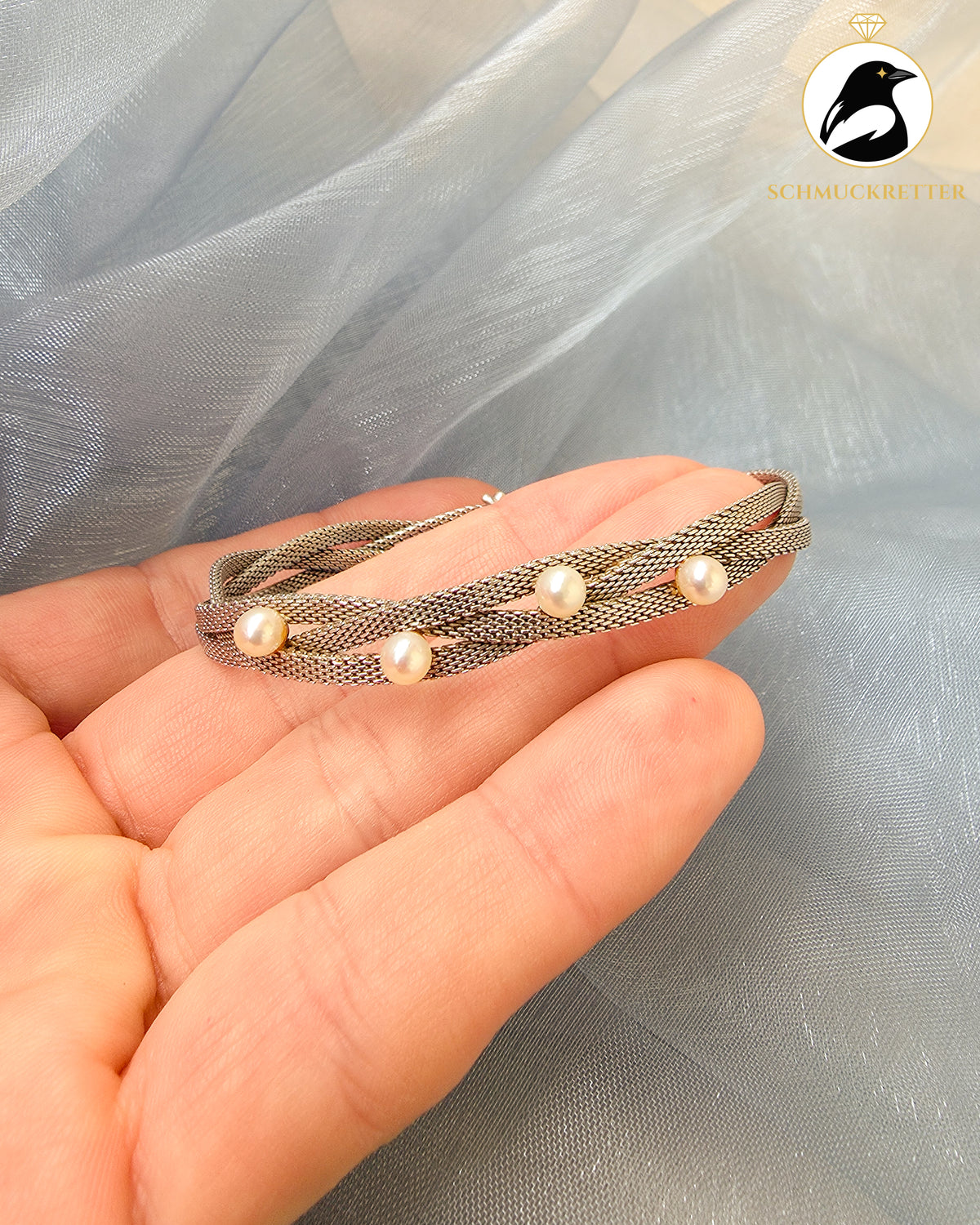 Vintage Akoya-Perlenarmband von Léon Picquot – 835 Silber, Belgien