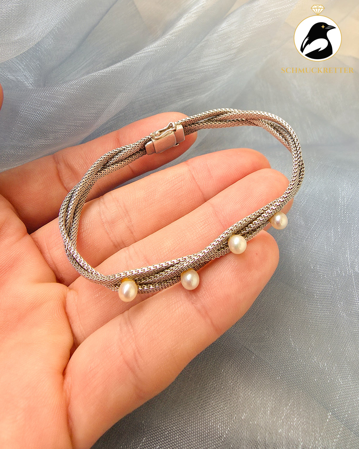 Vintage Akoya-Perlenarmband von Léon Picquot – 835 Silber, Belgien
