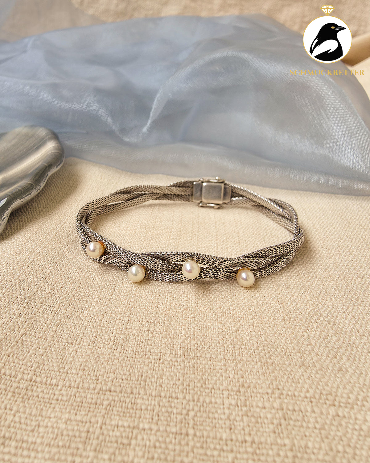 Vintage Akoya-Perlenarmband von Léon Picquot – 835 Silber, Belgien