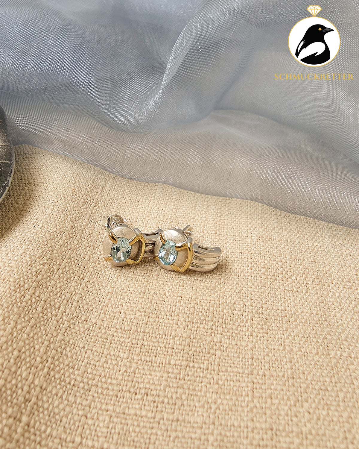 Bicolor-Ohrstecker mit Blautopas – 925 Silber