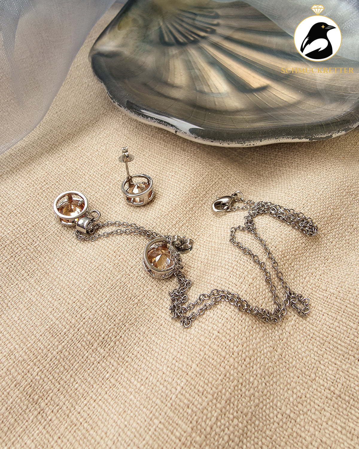 Rhodiniertes Set│Anhänger, Kette & Ohrstecker mit Zirkonia