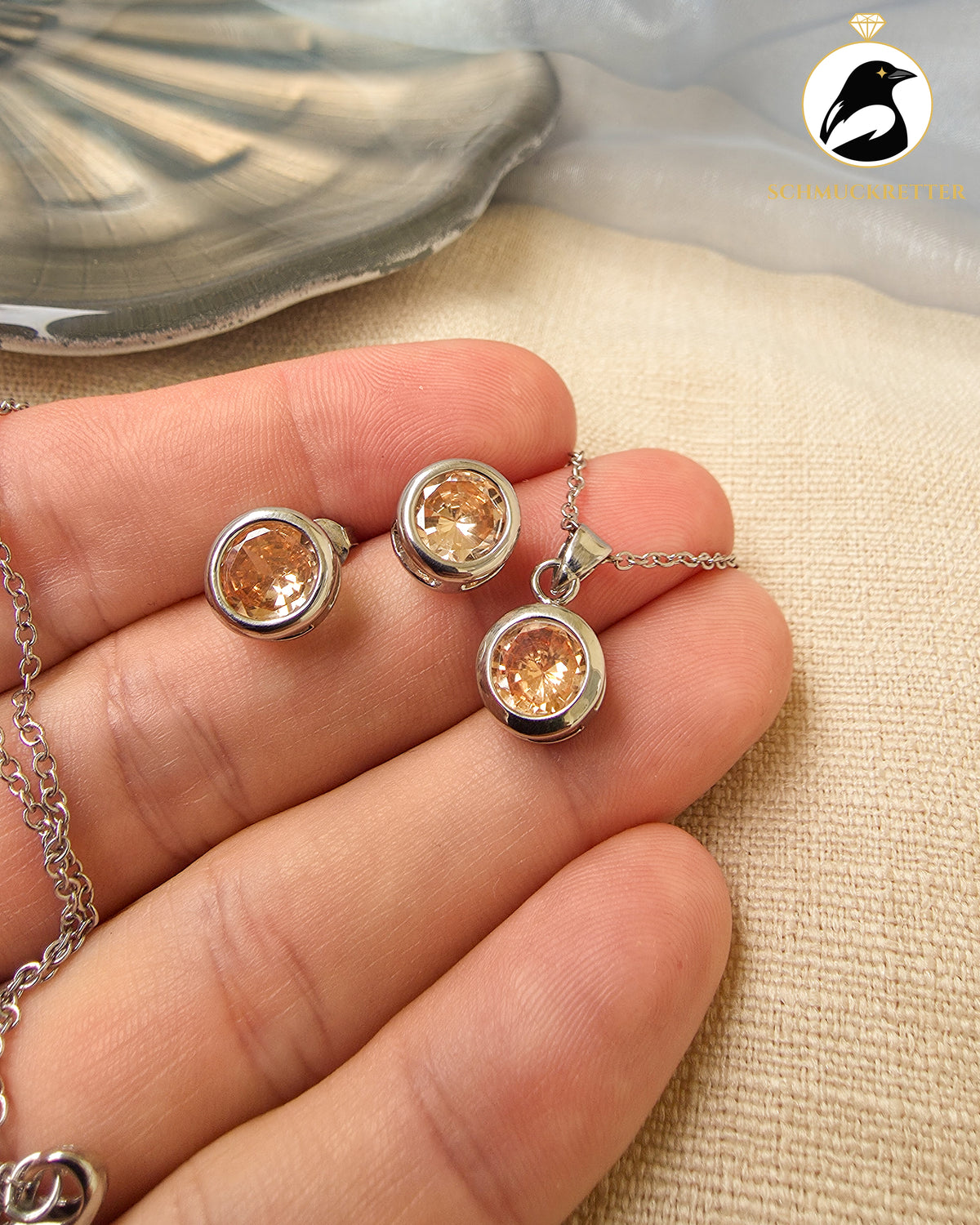 Rhodiniertes Set│Anhänger, Kette & Ohrstecker mit Zirkonia