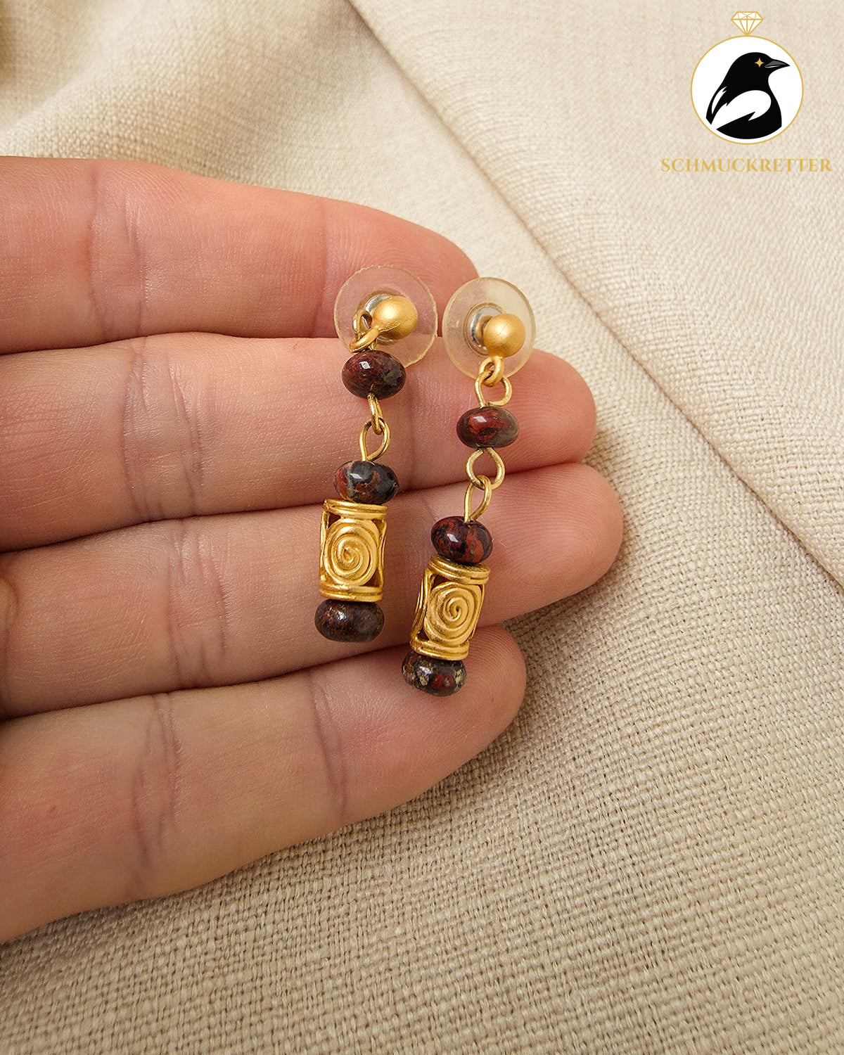 Ethnoset│Vergoldetes Armband + Ohrringe mit Edelsteinen