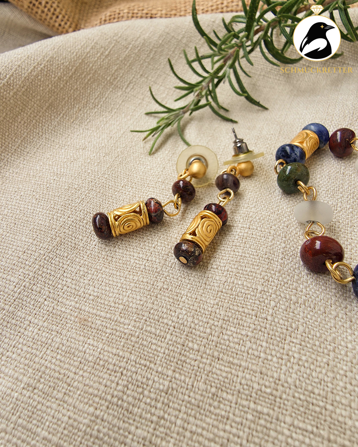 Ethnoset│Vergoldetes Armband + Ohrringe mit Edelsteinen